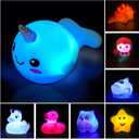 Bath Toys (8 Packs Rubber Animals Toys) Light Up Floating Rubber Toys Flashing Color Changing Light in Water Bathtub Shower Games Toy for Baby Kids Toddler Child