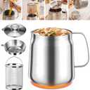 68oz 304 Stainless Steel Oil Filter Pot, Bacon Grease Container with Strainer & Deep Fryer Basket, Heavy Duty Kitchen Cooking Oil Lard Fat Saver, Pasta Vegetable Pot for One, Kitchen Gadgets (2L)