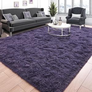 Tepook Super Soft Fluffy Rug for Bedroom, Modern Shaggy Fuzzy Kids Rugs for Living Room, Plush Indoor Nursery Home Decor Dorm Carpet with Non-Slip Bottom, Gray Purple, 4 X 6 Feet