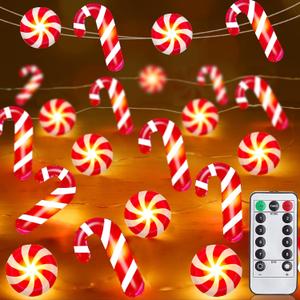 26.2 Ft 80 LED Christmas String Lights Decoration Candy Cane Candy Fairy Lights Timer 8 Modes Remote Control Battery Operated Holiday Xmas Christmas Decoration Indoor Outdoor Home Bedroom (Warm White)