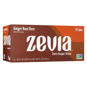 Zevia Zero Sugar Soda, Ginger Root Beer, 12 oz Cans (8-Pack)  Naturally Sweetened, Non-GMO Project Verified, Gluten-Free, Vegan