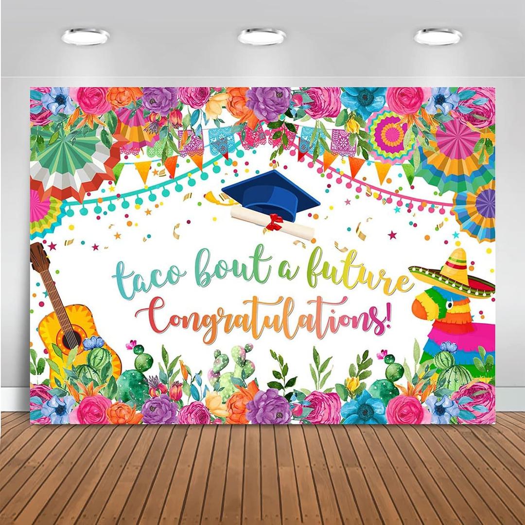 Mocsicka Mexican Graduation Backdrop Congrats Grad Fiesta Party Decorations Taco Bout a Future Bachelor Fiesta Decor Class of 2025 Cactus Backdrops (8x6ft(96x72 inch))