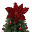 Suncalla Velvet Poinsettia Christmas Tree Topper 16'' Jumbo Artificial Velveteen Poinsettia with Stem Faux Flower Xmas Tree Ornament for Christmas Holiday Wedding Holiday Party Decor(Burgundy)
