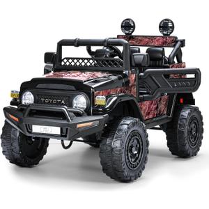 Licensed Toyota FJ Cruiser 12V 7AH Ride On Truck, Electric Car for Toddlers w/Remote Control, LED Lights, Spring Suspension, Bluetooth Speaker, FM Radio, Battery Powered Cars for Kids to Drive (Black)