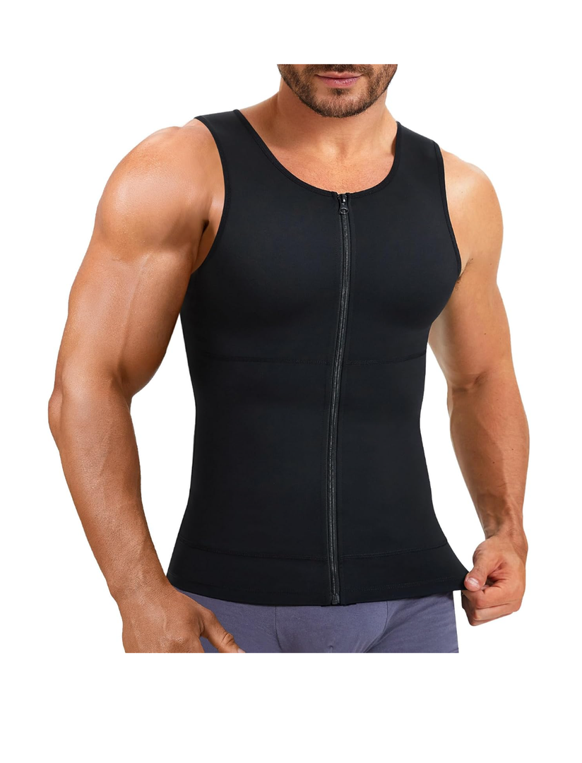 Eleady Compression Shirts for Men Zipper Vest Body Shaper Slimmer Undershirts, Color Black, Size L