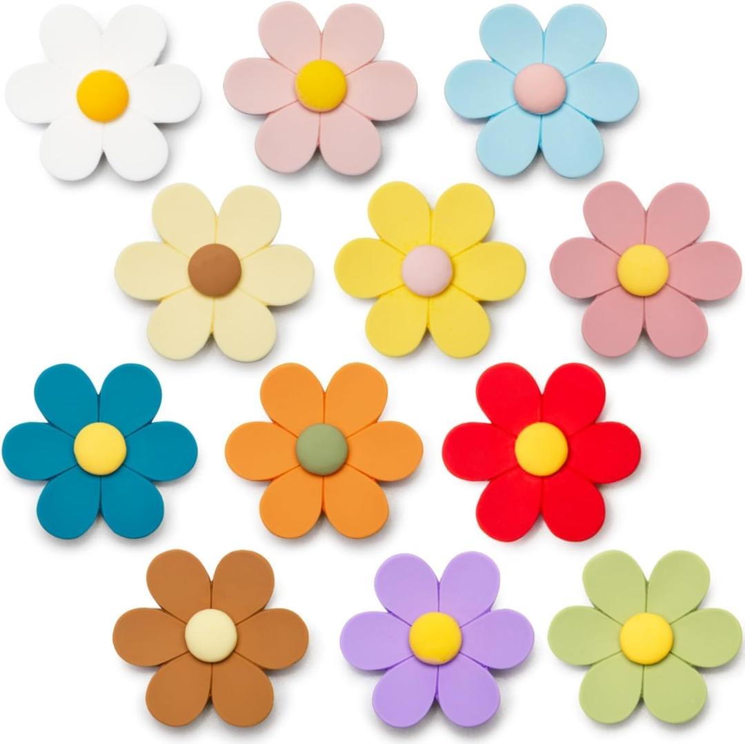 Extra Large 3D Flower Cute Fridge Magnets for Locker, Colorful Strong Decorative Funny Refrigerator Magnets for Whiteboard, Kitchen, and Office (Extra Large & 12 Colors)