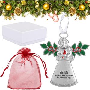 Capoda Angel Christmas Tree Ornaments Sister Angels Gifts with Sisters Are Bonded Together by Heartstrings Words and Gift Box Bag for Friend Sister Gift Holiday Christmas Tree Decorations