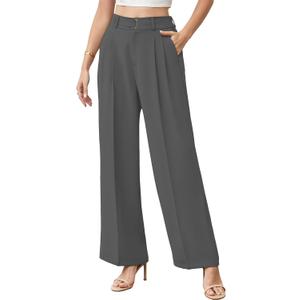 Betusline Women's Wide Leg Pants Business Casual Straight Office Trousers for Women,1#Grey, Medium (Gray, M)