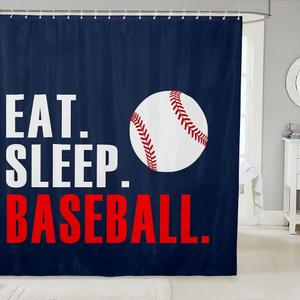 Feelyou Baseball Shower Curtain Set 3D Ball Sports for Bathroom Women Men Blue Eat Sleep Baseball Bath Curtain Ball Games Bathtubs Decor 72"x72" Accessories