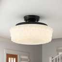 Schoolhouse Light Fixture Modern Black Flush Mount Ceiling Lighting 14" Milk White Glass Shade Vintage Ceiling Light for Farmhouse Kitchen Hallway Entryway