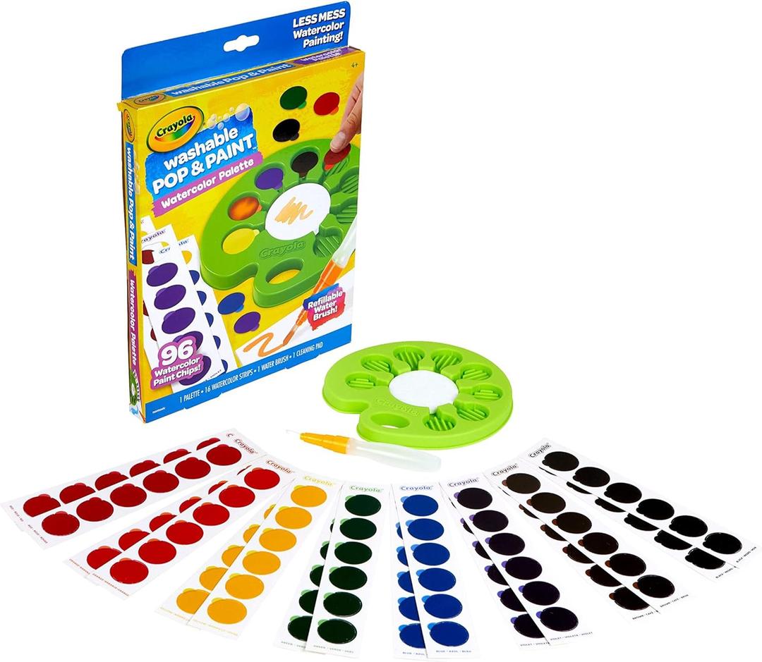 Crayola Watercolor Pop & Paint Palette, Washable Paint Kit, Less Mess Watercolor Paint Set for Kids, Arts & Crafts, Toddler Gifts (1 Count (Pack of 1))