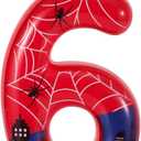 Spider Themed Birthday Candle, Red Blue Spider Web City Number Cake Topper Candle Party Decoration Supplies for Boy Girl Birthday Party Cake Decoration (6)