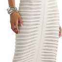 Atyfuniby Womens Sweater Bodycon Dresses Short Sleeve Crochet Knit Tube Sheer Stripe Mock Neck Midi Dress (Large, White)