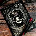 ConQuest Journals Waiting for the Night Coloring Book, Bookish-Themed Gothic-Inspired Color Pages, 30 Perforated Premium 160 gsm Paper Sheets, Top-Spiral, Durable Board-Wrapped Bookboard, 8'' x 10.5''