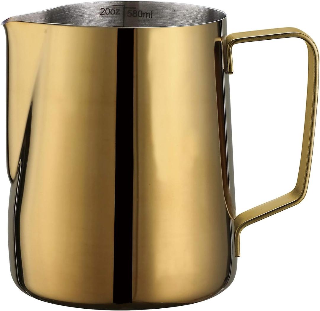 Milk Frothing Pitcher 20oz/600ml - Stainless Steel Cup for Latte Art, Espresso and Cappuccino Maker - 18/8 Steel Milk Frother Steaming Pitcher, Rose Gold