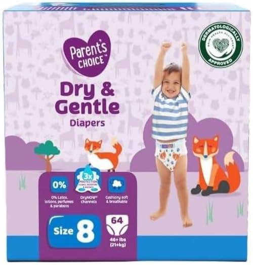 Parent's_Choice Dry & Gentle Diapers, Daytime Diapers Size 8, 64 Count