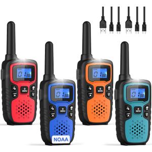 Wishouse Walkie Talkies for Adults Long Range-Rechargeable 4 Pack 2 Way Radios, Hiking Accessories Camping Gear Xmas Birthday Gift for Kids Family with Lamp,SOS Siren,NOAA Weather Alert,Easy to Use Red Green Blue Orange