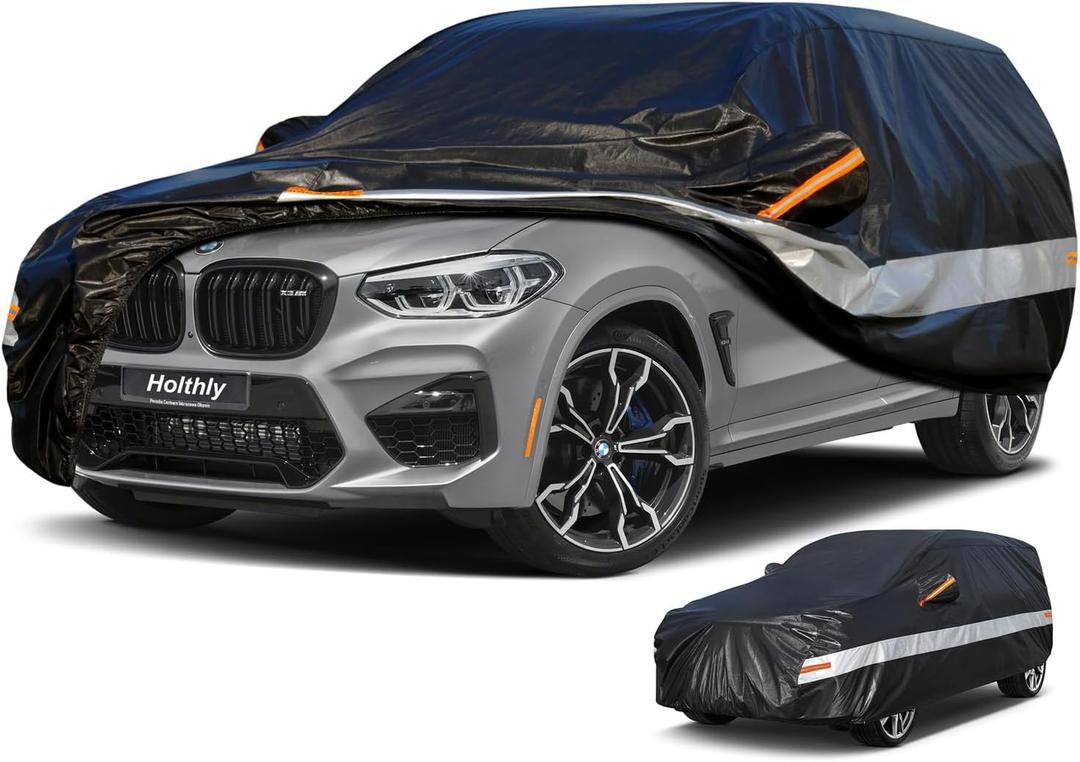 10 Layers Car Cover Waterproof All Weather for SUV,100% Waterproof Outdoor Car Covers Rain Snow UV Dust Protection. Custom Fit for BMW X3, Audi Q5, Nissan Rogue, Chevy Equinox,etc (A10-See vehicle size chart, Black)
