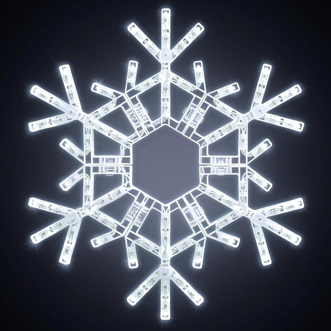 Brightown Christmas Snowflake Lights Outdoor, 72 LED 20" Folding Big Snowflake Hanging Light, Waterproof Christmas Decorations Window Lights for Indoor House Porch Eave Pergola, Pure White