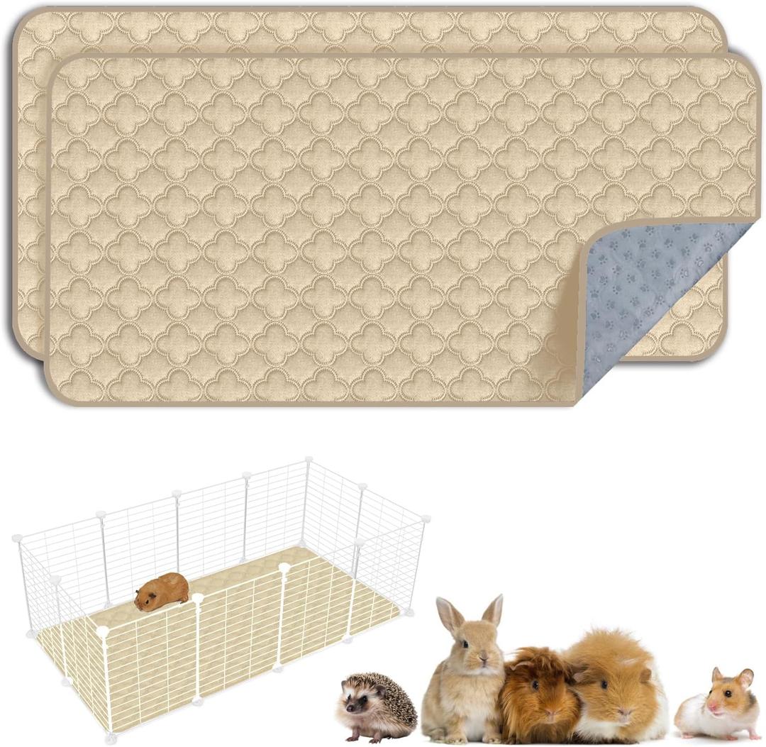 FunFurry Washable Guinea Pig Cage Liner - 2 Pack Reusable Washable Pee PadsWaterproof Guinea Pig Bedding for Small Animal - Rabbit Bunny Hamster Puppy (Cream, 24" X 47" - 2 Pack)