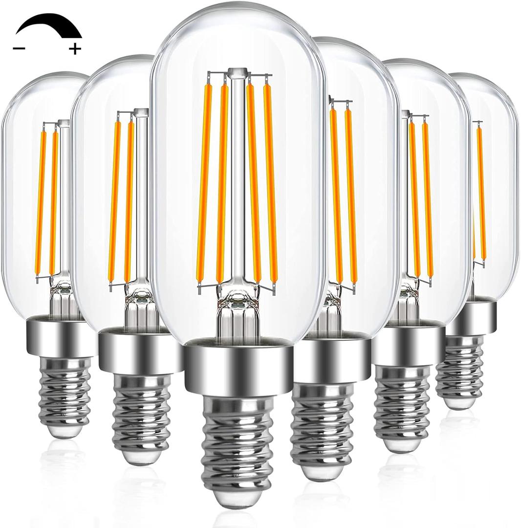E12 LED Light Bulb 6W Dimmable 60W Equivalent 6-Pack, T6 T25 E12 Candelabra Bulb 600LM LED Filament Bulbs 2700K Warm White with Clear Glass for Chandeliers, Ceiling Fan, Pendant, Wall Sconce, CRI 95+