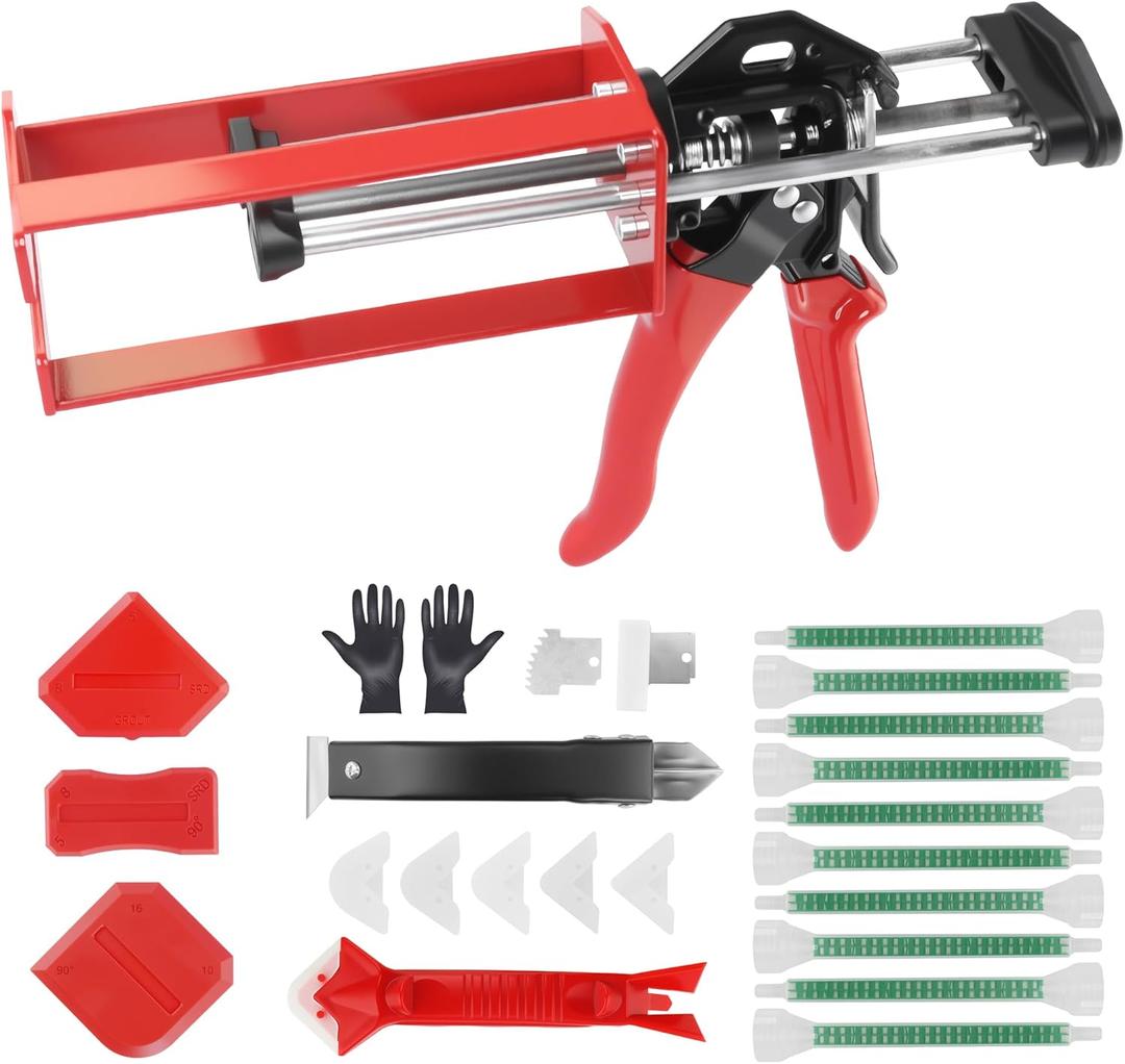 200ml Epoxy Gun Dual Component Professional Heavy-Duty Full Metal Caulking Guns For Dual Cartridges 1:1 & 2:1 Mix Epoxy Applicator For Panel Bonding Structural Repair Adhesive Sealant Red