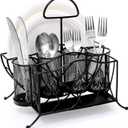 Bekith Silverware Caddy Paper Plate Napkin Holder, Utensil Holder with Handle, Countertop Flatware Caddy Portable Cutlery Storage Organizer for Kitchen, Picnic, Camping, Party, Metal Mesh, Black