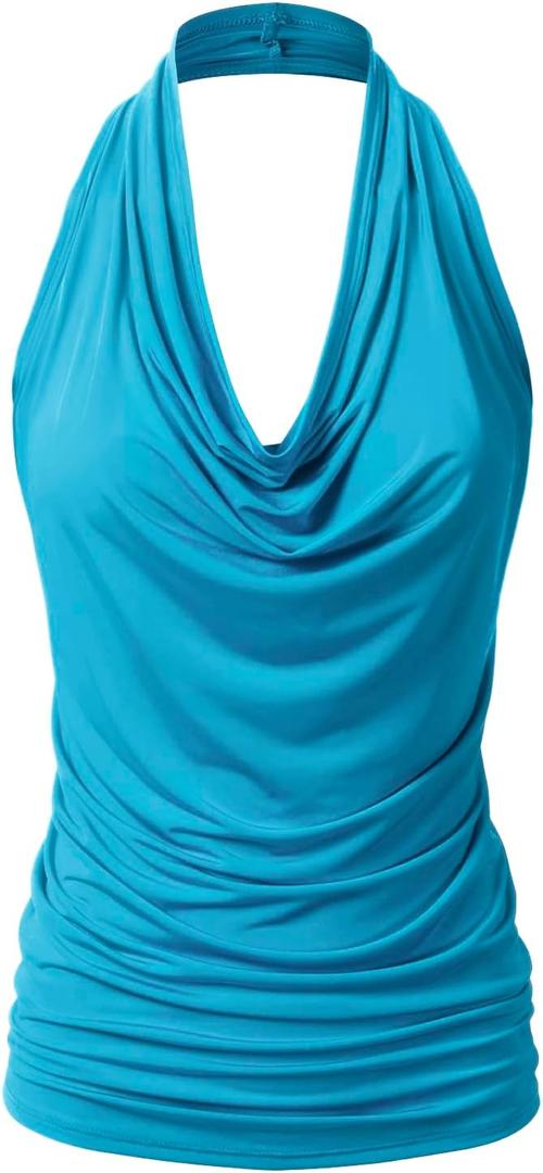 EIMIN Women's Casual Halter Neck Draped Front Sexy Open Back Tank Top (Large)