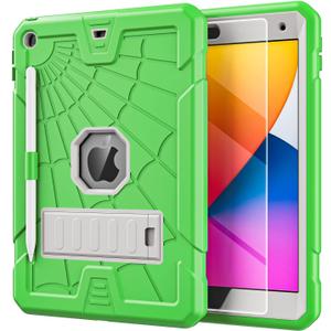 TSQQST iPad Case 10.2 Inch 9th Generation 2021 with Glass Screen Protector | iPad 9th Gen Case for Kids Boys with Stand Pencil Holder | Drop Proof Cover for iPad 8th 7th Generation 2020 2019, Green
