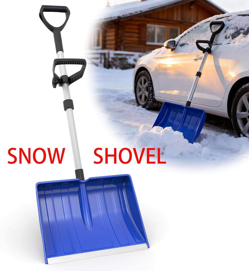 Snow Shovel for Driveway, 48 Inch Winter Snow Removal with Plastic Double Handle, Ergonomic Lightweight Snow Shovel for Home Sidewalk Garden Car Garage Outdoor