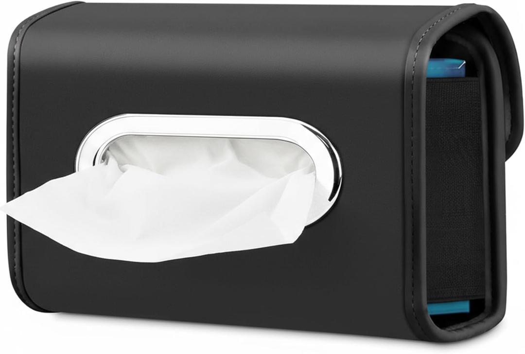 Lucrum Car Tissue Holder - Extra Large Tissue Holder for Car Seat Back - PU Leather Dispenser Fits for Regular Size Napkins Box - Jet Black