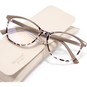 Madison Avenue Square Vintage TR90 Blue Light Blocking Reading Glasses for Women, Anti Eyestrain/Glare Computer Readers (Brown Demi)