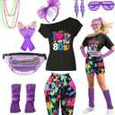 80s Outfit Women Costume Accessories Set T Shirt Shorts Tutu Skirt Neno Party Leg Warmers Headband (Large)