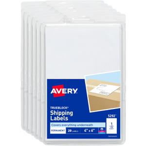 Avery Shipping Labels with TrueBlock Technology, 4" x 6", White, Permanent, 6 Packs for 120 Labels Total (45292)