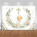 Mocsicka Baptism Backdrop Mi Bautizo God Bless Baby Shower Decorations Cross Angel God Bless Floral Photography Background Christening Newborn Baby Shower Props (6x4ft)