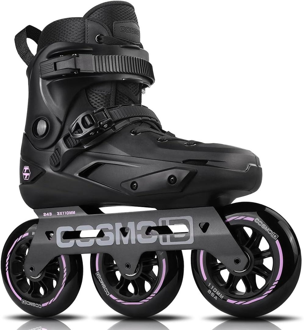 Adult Inline Skate - COSMOID High Performance Roller Skates Blades for Women & Men, 3 Wheels 110mm Metal Frame,Indoor Outdoor and Fitness Black,Size 8-9