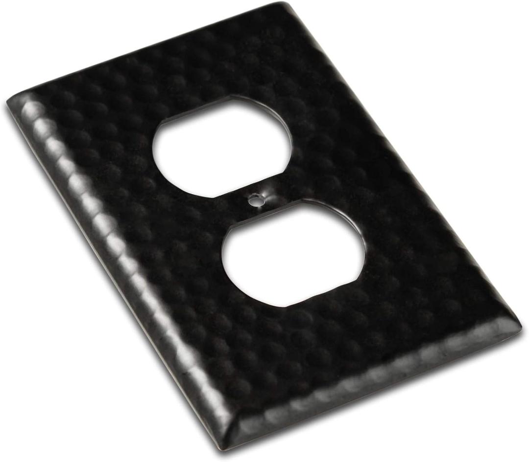 Monarch Abode Hand Hammered Duplex Metal Decorative Wall Plate Switch Plate Outlet Cover, 1-Gang, Matte Black (1Pack)