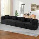 142" Oversized Modular Sectional Sofa Bed, 7-in-1 Convertible Corduroy Cloud Couch with Storage Bag & Reinforced Frame, Deep Seat Sectional Couches for Living Room, Tool-Free Assembly, Black
