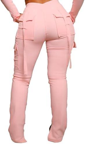 DINGANG Women's Drawstring Cargo Sweatpants with Pockets, Stretchy Casual Joggers Lounge Leggings, XXL