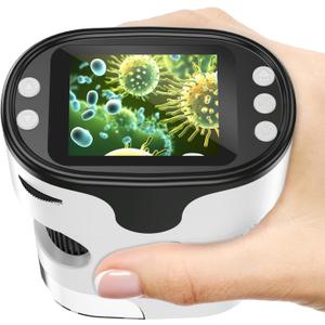 1000X Handheld Microscope for Kids 4K 2.0" Screen Rechargeable Mini Pocket Digital Microscopes w/Slides Kit Portable Edu Gift Age 4-6 8-12 Children Students (White)