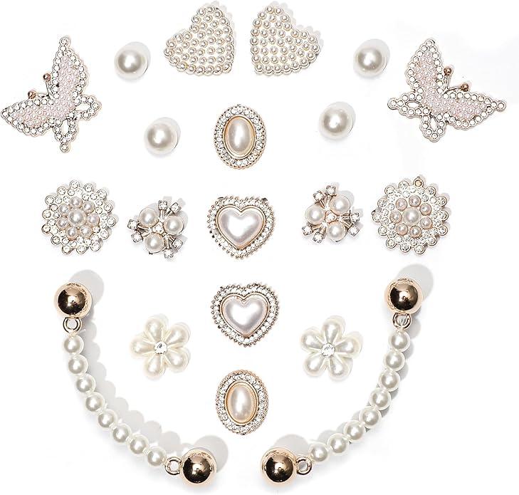 20pcs Bling Gems Plastic Butterfly Flower Sparkling Rhinestones Pearl DIY Shoe Decoration Charms for Women's Party Favor