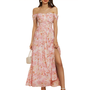 GRACE KARIN 2026 Women's Summer Floral Print Flowy A Line Maxi Dresses Sleeveless Smocked Off Shoulder Dress, Size L