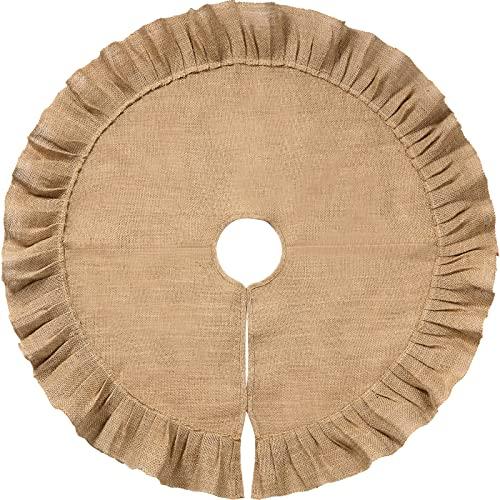 Tatuo 47 Inch Christmas Tree Skirt Decorations Linen Burlap Tree Skirt Round Xmas Cover for Christmas Party Mat Fall Indoor Clearance Outdoor Holiday Family Winter Home Decorations(Linen Color)