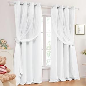 Deconovo Double Layer Blackout Curtains and Sheer Grommet Light Blocking Curtains, Pure White, 52W x 96L