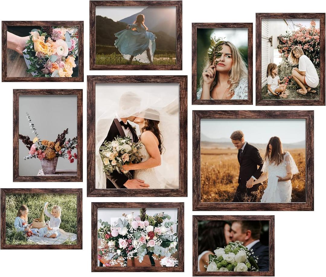LUCKYLIFE Picture Frame Set 10-Pack, Gallery Wall Frame Collage with 8x10 5x7 4x6 Frames in Brown Finishes