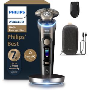 Philips Norelco Shaver i9000 Prestige Ultra, Wet & Dry Electric Shaver, Black Gradient, SenseIQ Pro Technology, Triple Lift & Cut System, 360 Rotating NanoTech Precision Blades, 5 Modes, XP9405/84 (i9000 Prestige + Charge Stand & Trimmer)