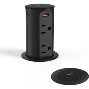 Jgstkcity Pop Up Power Outlet for Countertops & Desks,2.5-Inch Hole Flush, Mount, 20W USB-C, 4 USB Ports, 4 Tamper-Resistant 15A Outlets - Space-Saving Recessed Design,1875W,ETL Listed