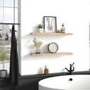 PHPH 24 Inch Wood Floating Shelves for Wall, Wooden Wall Shelves for Bedroom, Set of 4 Light Brown