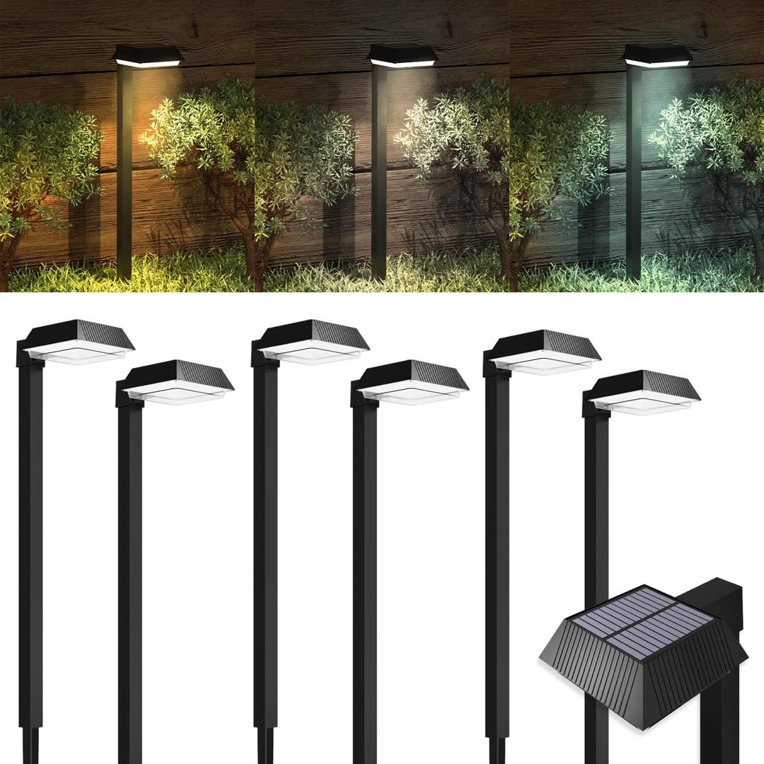 Sunco 6 Pack 2W Solar Sidewalk Dusk to Dawn Outdoor Backyard Walkway Garden Driveway Landscape Waterproof Patio Yard Lawn Super Bright Path Lights, 100 Lumens, 3CCT 3000K/5000K/7000K, Non-Dimmable.