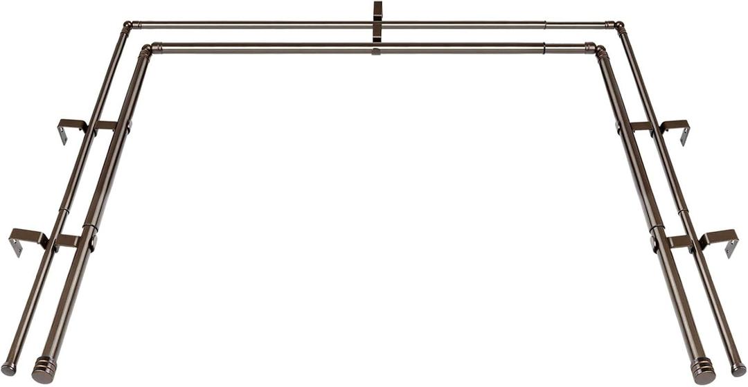 HOTOZON 1 Inch Heavy Duty Double Bay Window Curtain Rods,36-72 Inch Center Rod for Window (24 to 68 Inch), 20-36 Inch Side Rods for windows (16-32 Inch), Antique Bronze, End Cap Finials